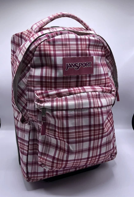 dark grey jansport backpack with pink plaid pockets SuperBreak Plus is the fully padded back panel JanSport Big Student Plaid Backpack!