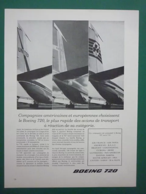 1960'S Pub Boeing 720 Aer Lingus Irish American United Air Lines French Ad