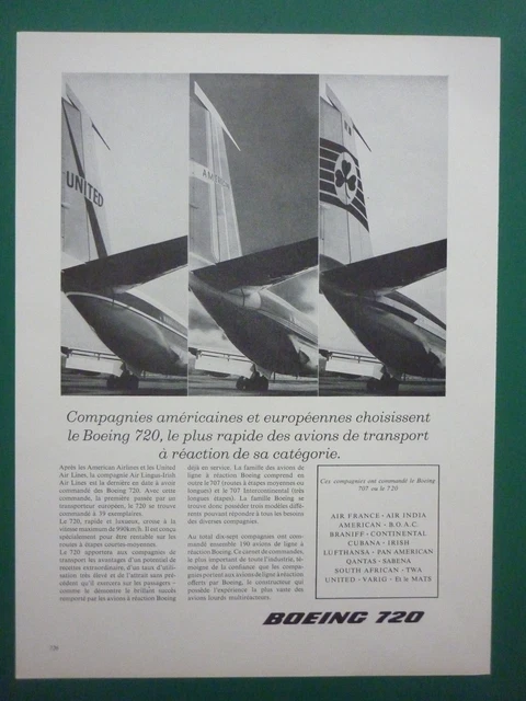 1960'S Pub Boeing 720 Aer Lingus Irish American United Air Lines French Ad