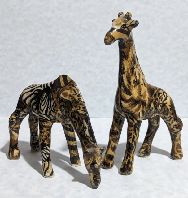 2 - 1980's Giraffes Safari Patchwork 5" Figurines - Paper Mache' - Shelf - Desk