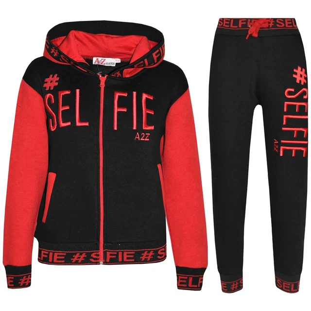 Ragazzi Ragazze Tuta Rosso # Selfie Ricamato Rosso Jogging Top Tuta E Fondo
