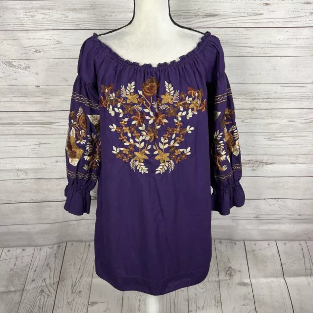 Free People Fleur Du Jour Dress Size XS Purple Embroidered Off Shoulder Boho