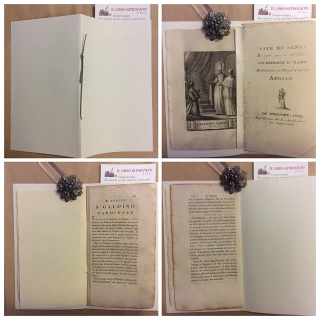 Stampa 18 Aprile San Galdino cardinale Incisione in rame 1819 con meditazioni