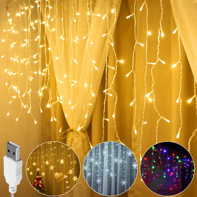 96LED USB LED Fairy String Lights Snowflake Light Window Curtain Christmas Decor