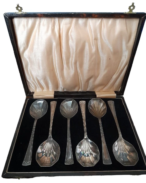 EPNS 6 Desert Spoon Set Vintage Silver Plated Scallop Design