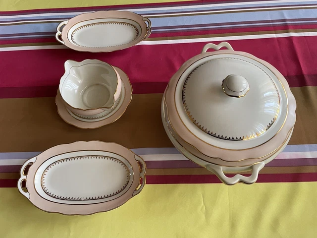 Service De Table En Porcelaine De Limoges - Velours Vert Et Or - Début XXe