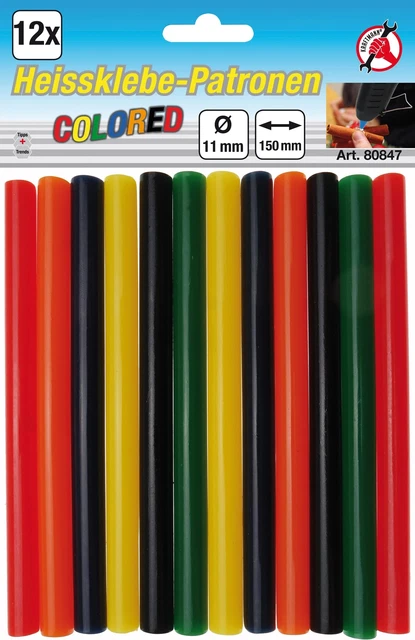 BGS Diy Bâtonnets de colle chaude | multicolores | Ø 11 mm, 150 mm | 12 pièces
