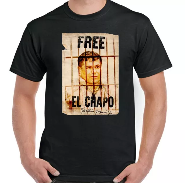 El Chapo T-Shirt Free Joaquín Guzmán Mens Funny Poster Drug Cartel Cocaine Top