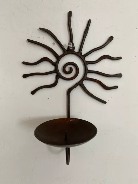 Pier One Sun Scroll Wrought Iron Pillar Candle Holder Wall Sconce Southwest