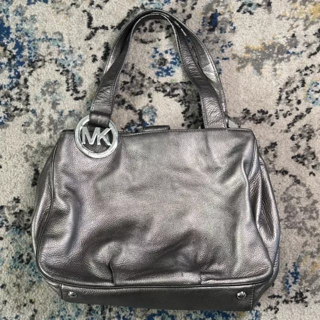 Michael Kors Silver Leather Fulton Tote Shoulder Bag Purse