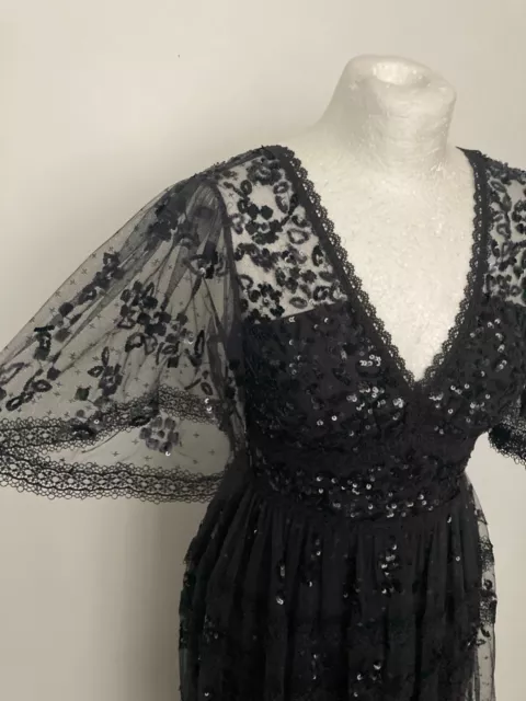 Needle & Thread black gown LONG MAXI DRESS sequin lace tulle UK8 US4 BNWT formal