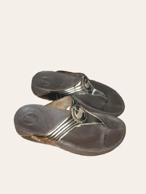Fitflop Sandal Women's Size 6 Walkstar Brass Gold Leather Flip Flop Thong 2