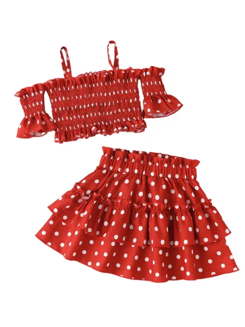 Kids Girls Summer Polka Dot Cropped Tank Tops + Tutu Skirt Outfits Sets Suit