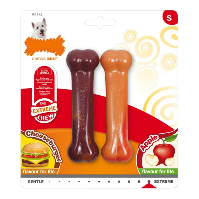 Jouet pour chien Nylabone Extreme Chew Twin Pomme Fromage Hamburgers Taille S