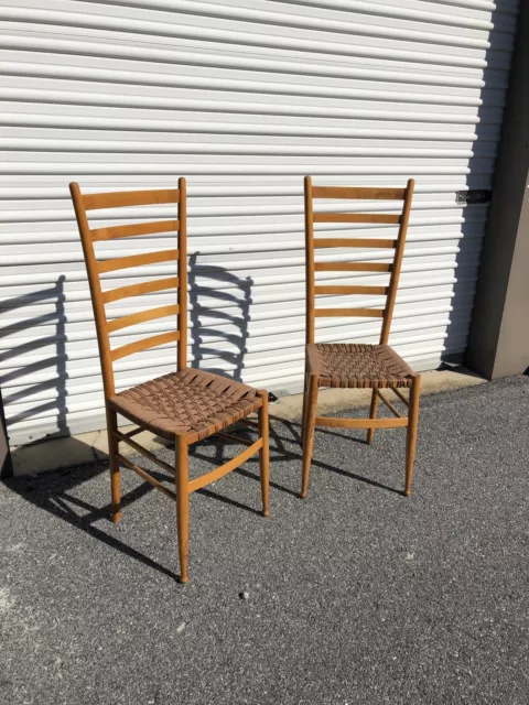 Designer Mid Century Modern Made In Italy Italian High Back Rope Seat Chairs