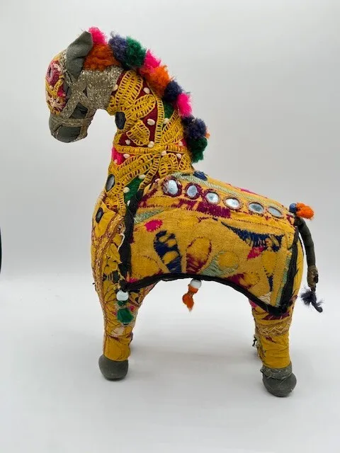 Vintage Rajasthani Embroidered Fabric Horse Made in India Folk Art  12" Tall