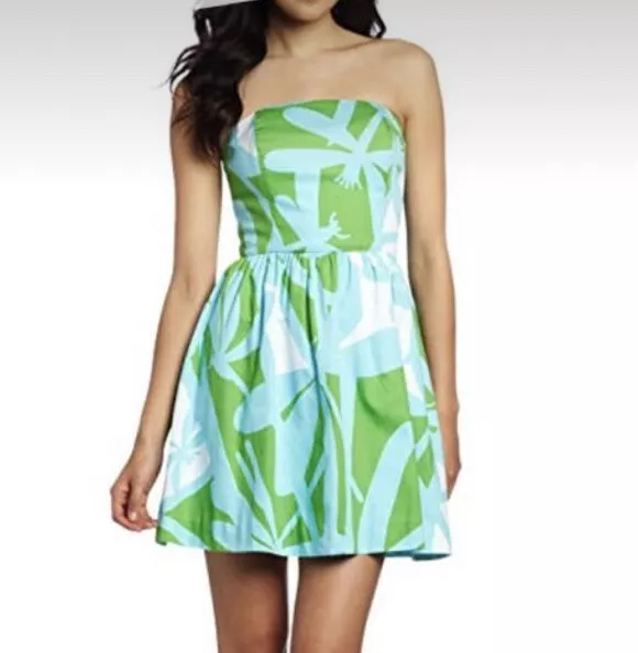 Lilly Pulitzer Lottie Dress Womens Size 4 Small S Strapless Blue Green