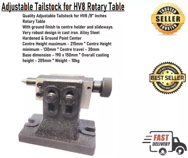 Adjustable Tailstock for HV8 Rotary Table- Hardened & Ground Point Machine Tools