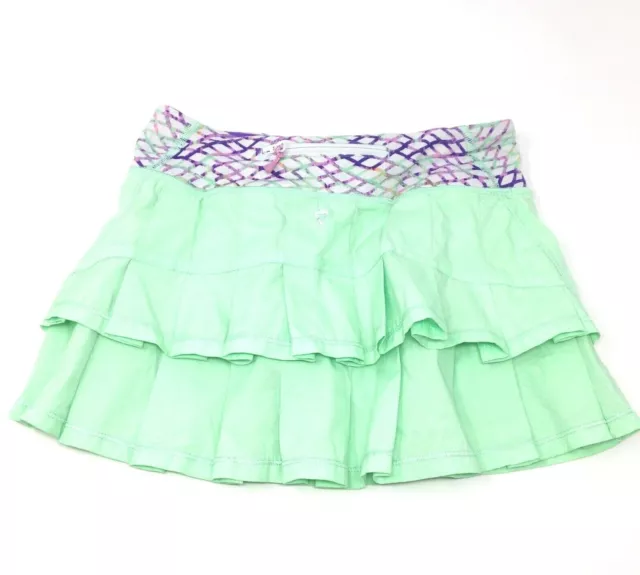 Ivivva by Lululemon The Pace Skort Girls Ruffled Green Lined Skirt Size 10