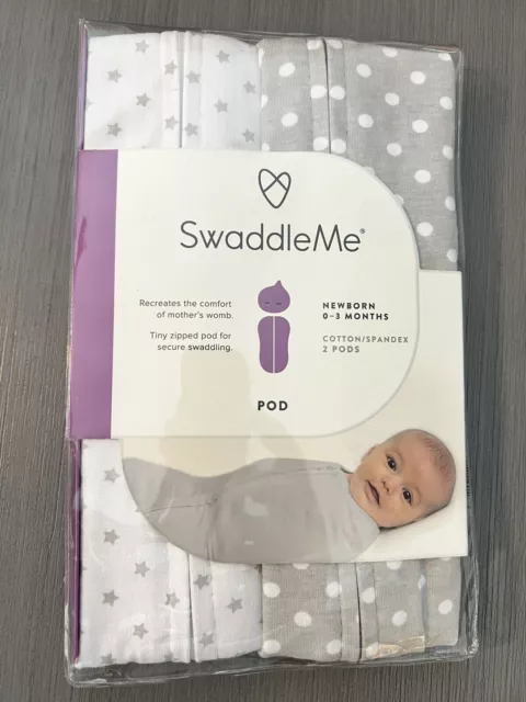 TWO Newborn SwaddleMe Original Swaddle Wrap Pods, Gray & White