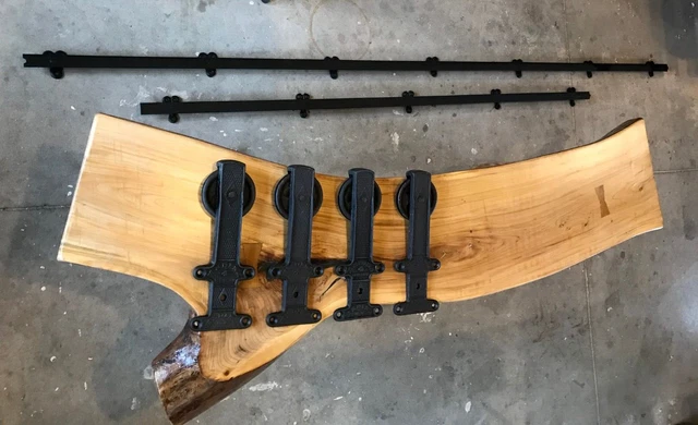 4 antique Medina Mfg Co. barn door rollers with track architectural salvage 2