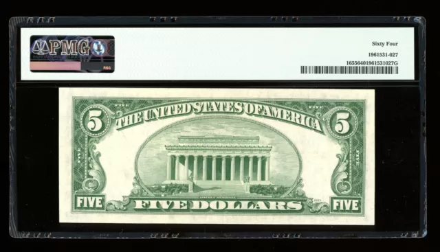 DBR $5 1953 Silver Fr. 1655 DA Block PMG 64 Serial D27799791A 2