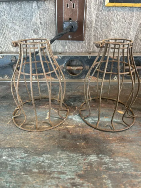 Vintage Pair Hubbell Bulb Cages Trouble industrial lamp shade light factory