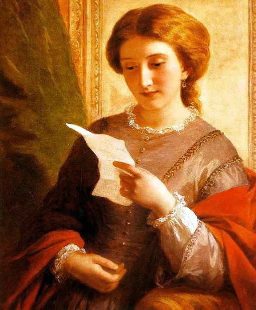 Art Oil painting Chalon, Alfred - English Portrait young woman reading letters