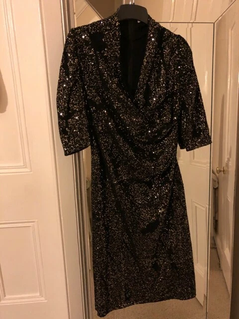 ZARA BLACK/GOLD DRAPED Sequin Dress Size Large (Bnwt) 0431/102 55.00 -  PicClick UK