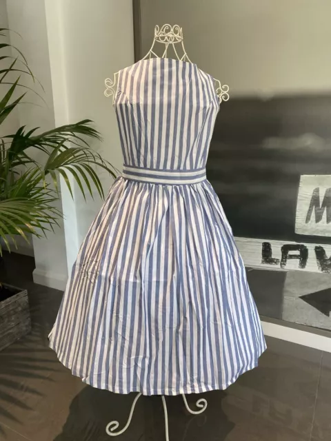 Lindy Bop Audrey Rustic Blue Stripe Vintage Style Dress