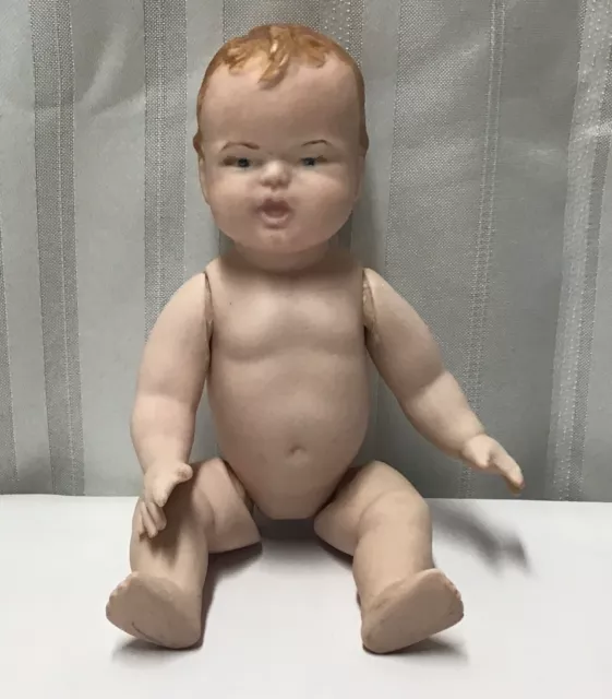 Antique 8” BOY BABY unmarked Bisque Porcelain fully Jointed Doll
