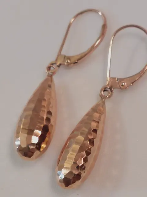 10K Solid Rose  Gold  Faceted Tear Drop Dangle Lever Back  Earrings Video