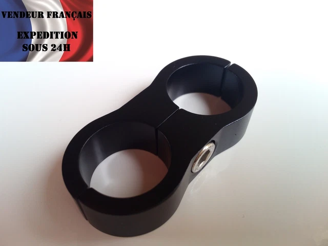 Fixation durite double, diam int: 15,1 mm, aluminium noir, VENDEUR FRANCAIS