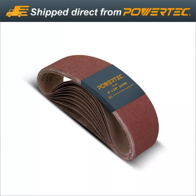POWERTEC 4 x 24" Sanding Belt 100 Grit Aluminum Oxide Sandpaper-10PK 110080