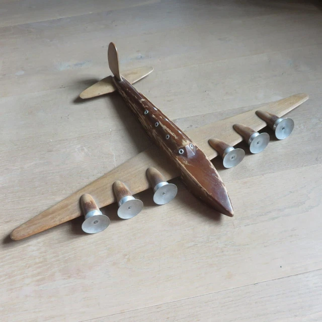 Décoration de bureau vintage - Modèle d'avion en bois - 14 x 14 x 7 cm - Pour décoration de maison, anniversaire, mini avion en bois, décoration de bureau
