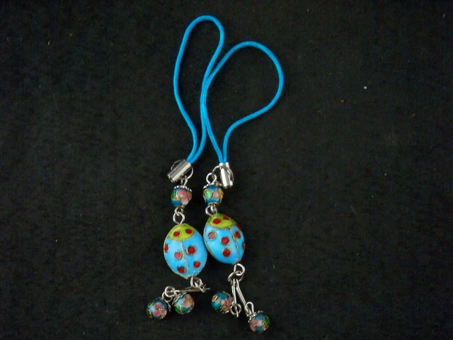 Pair Chinese Silver Inlay Cloisonne *Coccinella Septempunctata* Pendants PP121