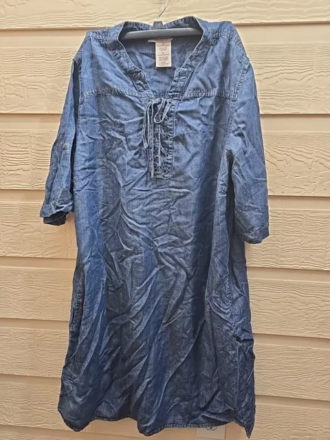 Philosophy Tunic Women's Blue Lace Up Front Tencel Pocket Shirt Dress Size XL