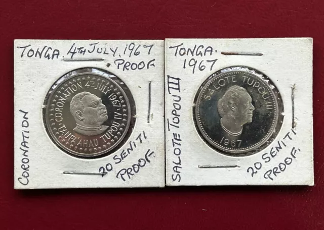 Tonga, 1967, 2 Uncirculated 20 Seniti Coins inc. Coronation Coin