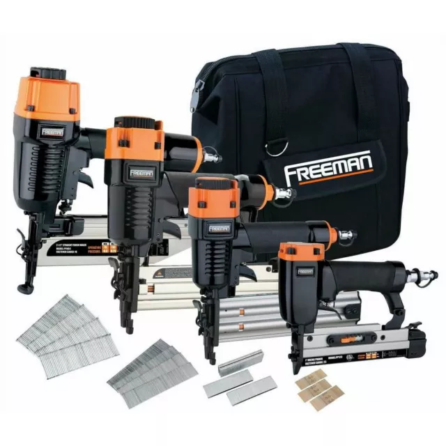 Trim Nailer Finish Brad Pin Stapler Kit Air Nail Gun Aluminum 4-Piece and Bag