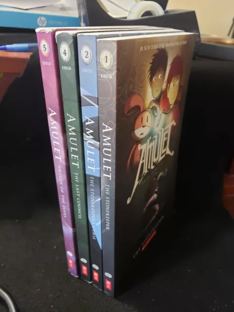 Amulet Series Books 1,2,4,5 by Kazu Kibuishi Graphic Novels Softbound.