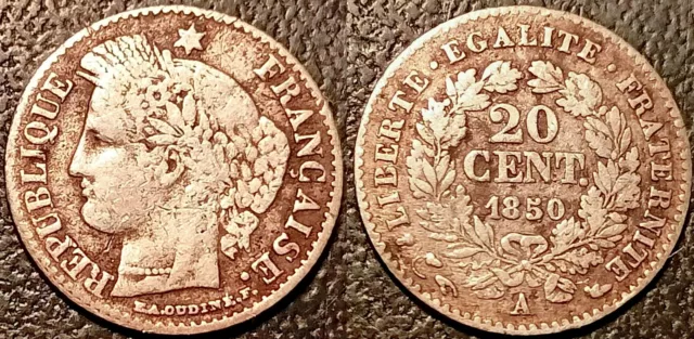 France - IIème République - 20 cent. Cérès argent 1850 A, Paris !! F.146/3