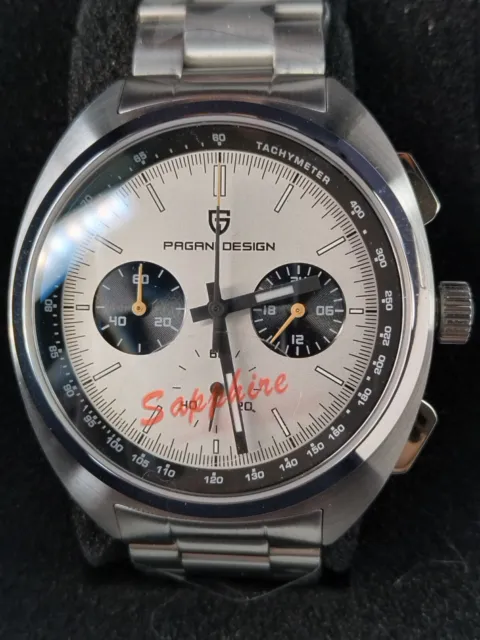 Pagani D. PD-1782 Retro Lunar Chronograph Seiko VK63 SS White Dial 100M Watch