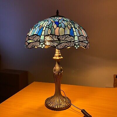 Blue Dragonfly Tiffany Style Glass Handcrafted Large Table Lamp 16 inches Wide