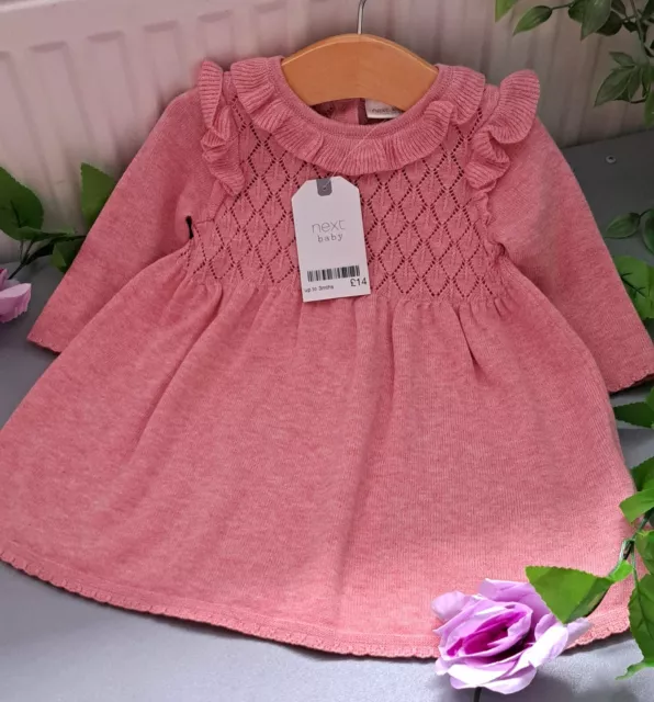 Baby Mädchen 0-3 Monate neu mit Etikett Next superweiches Strickkleid