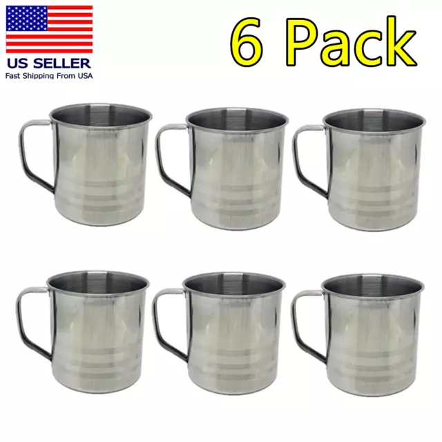 Set of 6 Unbreakable Stainless Steel Coffee Soup Tumbler Camping Mug Cup 16oz