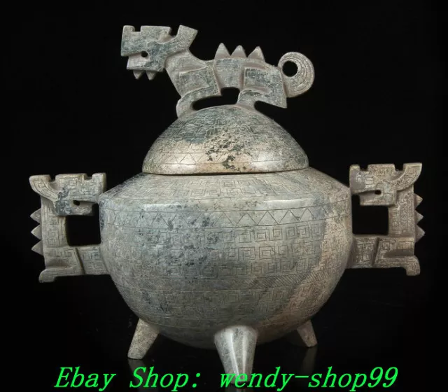 Old Chinese Han Dynasty Natural Hetian Jade Dragon Beast Incense Burner Censer