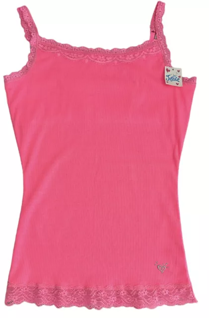 NWT ~ JUSTICE Girls Ribbed Tank Top w/Lace HOT PINK ~ Size 16