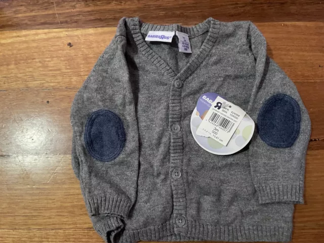 Babies R Us Baby Grey Knit cardigan Sweater With Elbow Pads 000 0-3 Months