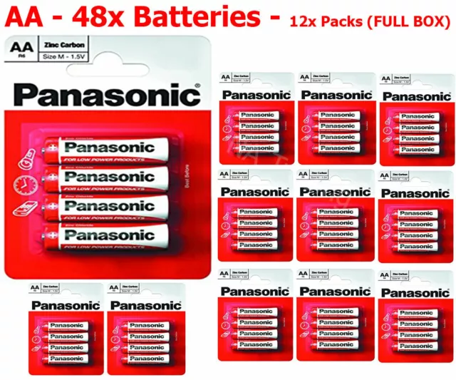 48x AA Panasonic Heavy Duty Genuine Zinc Carbon 1.5V R6 Batteries - FULL BOX