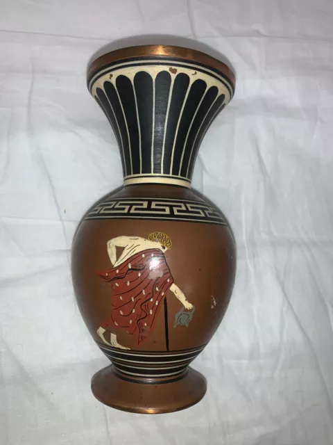Handmade Signed 6” Greek gods Art Pottery Vase Made In Greece Numbered